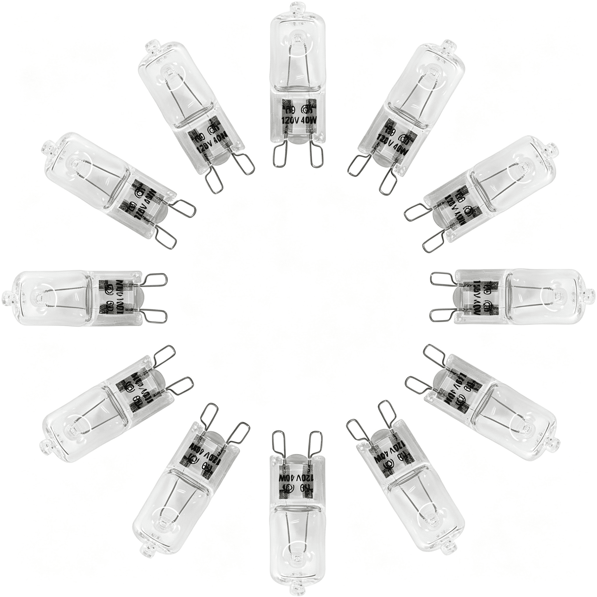 HIBIBUD Appliance Light G9 Bulb,120V 40W Xenon Small Light Bulb for Microwave,Chandeliers,Pendants,Cabinet Lights,Bathroom,2 Pin Base Jc T4 Type,Warm White,Dimmable,12 Pack