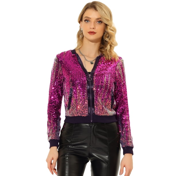 Chaqueta de lentejuelas Allegra K Fucsia XS