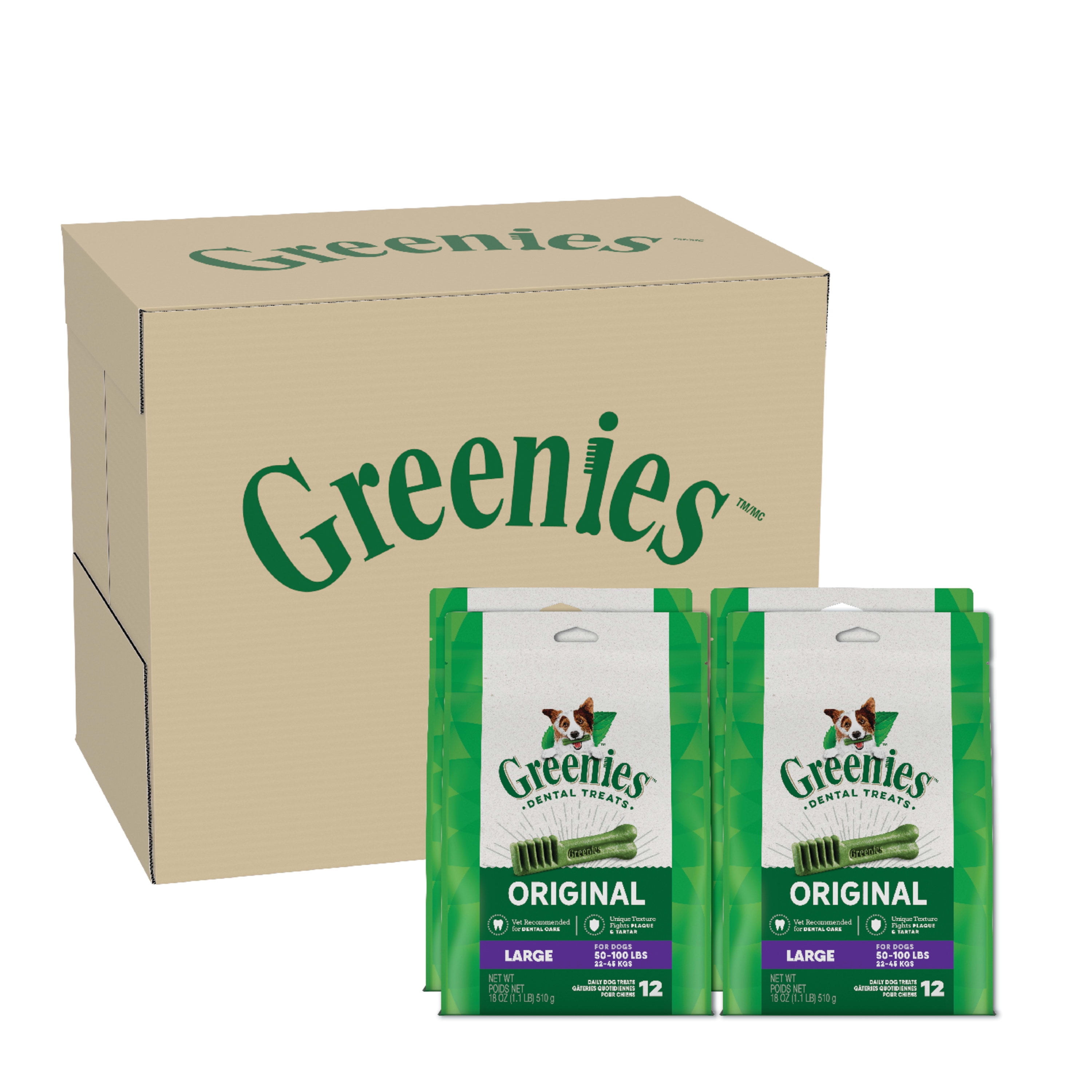 Greenies Original Flavor Dental Treats for Dogs, 18 oz Pouch (4 Pack)