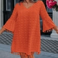 thumbnail image 6 of Youyipin womens dresses Women's 2025 Summer Dress Swiss Dot V Neck Bell Sleeve Shift Dress Casual Flowy summer Mini dresses for women 2025, 6 of 9