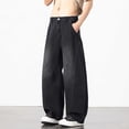 thumbnail image 2 of LODIENY Baggy Jeans for Men Wide Leg Hip Hop Elastic Waist Drawstring Trousers Stylish Loose Fit Denim Casual Streetwear Skateboard Pants with Pockets Black XXXL, 2 of 6