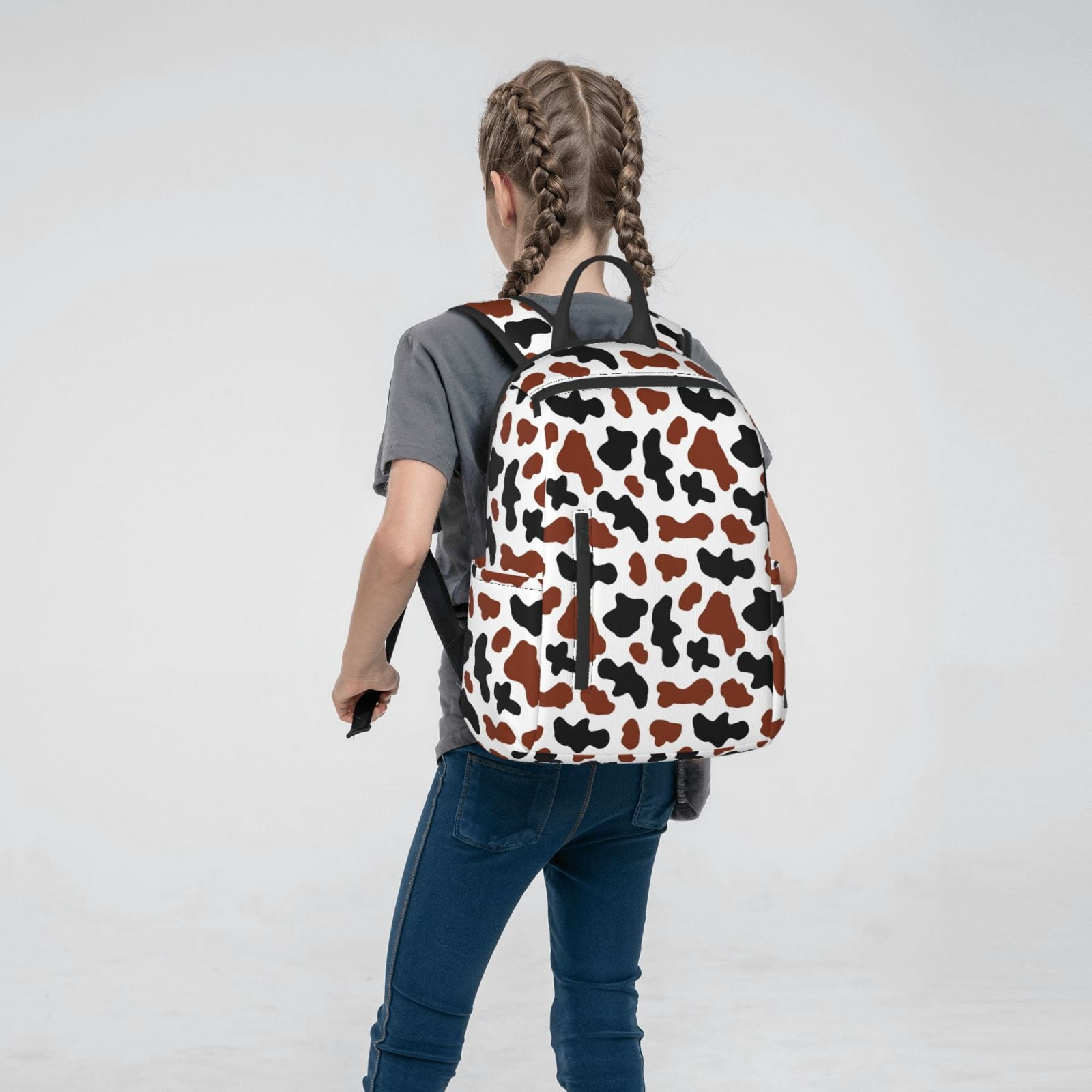 Xecao Brown Black Cow print Backpack For women men Aesthetic Lightweight Travel Daypack Simple Cute Backpack For Bookbag