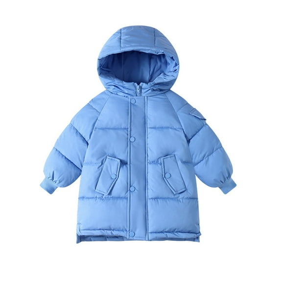 aohooy Kids Girls Hooded Long Puffer Coat Quilted Zipper Thick Padded Down Jacket Windproof Warm Outwear for Little Girls Blue,7 Years