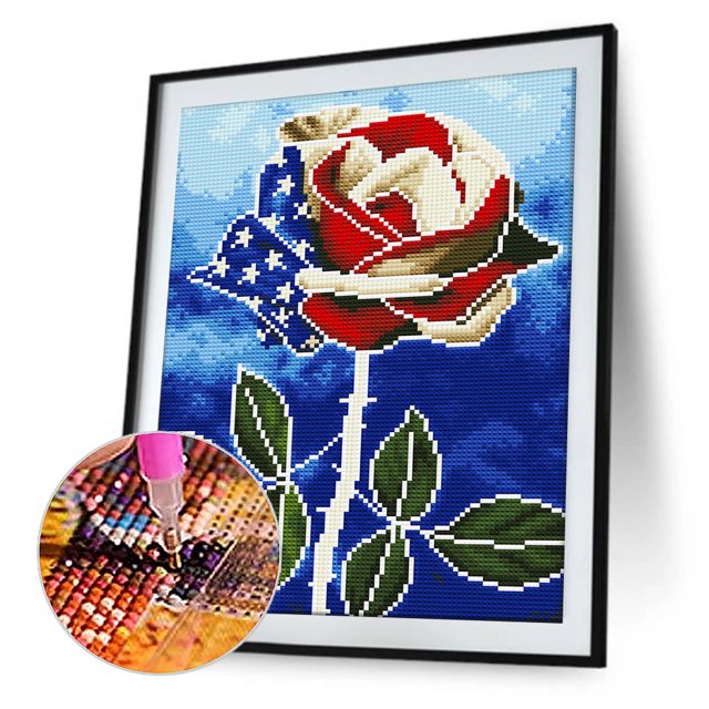 Cuadros Decorativos 5D Diamond Painting Luminous DIY US Flag Rose Mosaico redondo completo (YGZ014) Wdftyju embutido en tela