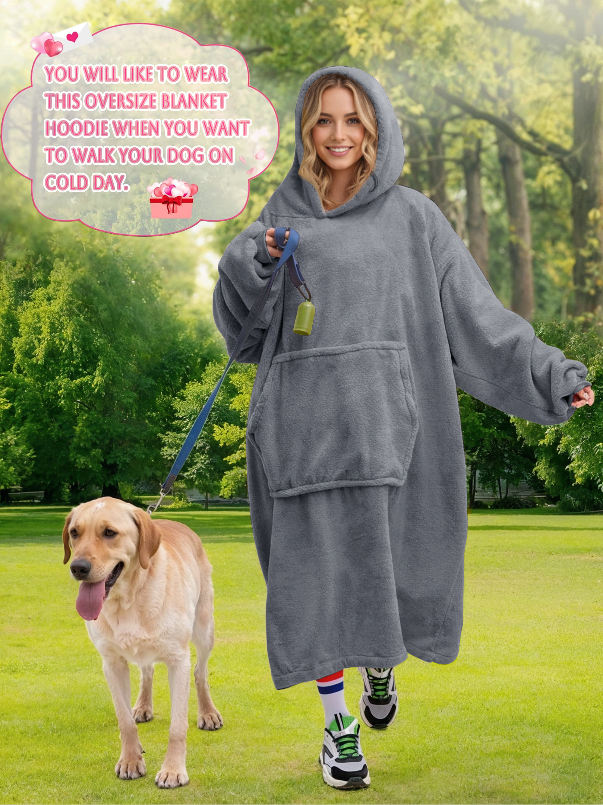 Fantaslook Wearable Blanket Hoodie Sweatshirt for Women and Men, Warm and Cozy Blanket Hoodie, Flannel Blanket with Sleeves and Giant Pocket