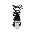 thumbnail image 2 of BLISSFUL STEP Women Velvet Lace-Up Clear Block Heel Sandals Black 8.5, 2 of 8