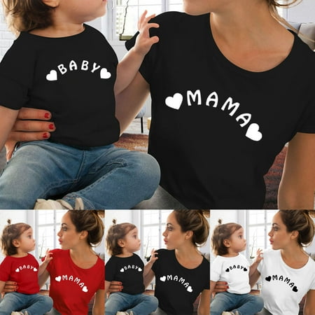 

Dadaria Christmas Pajamas for Women Mother and Daughter Clothes Love Print Short Sleeve T-shirts Tops Blouse Black Red Wine Women XXL