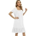 thumbnail image 3 of Nightgowns for Women Sexy Square Neck Sleepshirts Short Sleeve Sleepwear Lace Trim Night Gowns Soft Short Lace Panel Nightdress Pajama Shirts,White S-2XL, 3 of 7