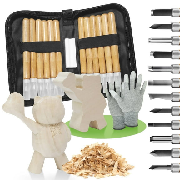 Enroslu 12-Piece Wood Carving Knife Set with Ergonomic Walnut Handles – Professional SK2 Steel Blades, Safety Gloves & Versatile Crafting Tools for Wood, Fruit, Soap – Gift-Ready for Artists, DIYers