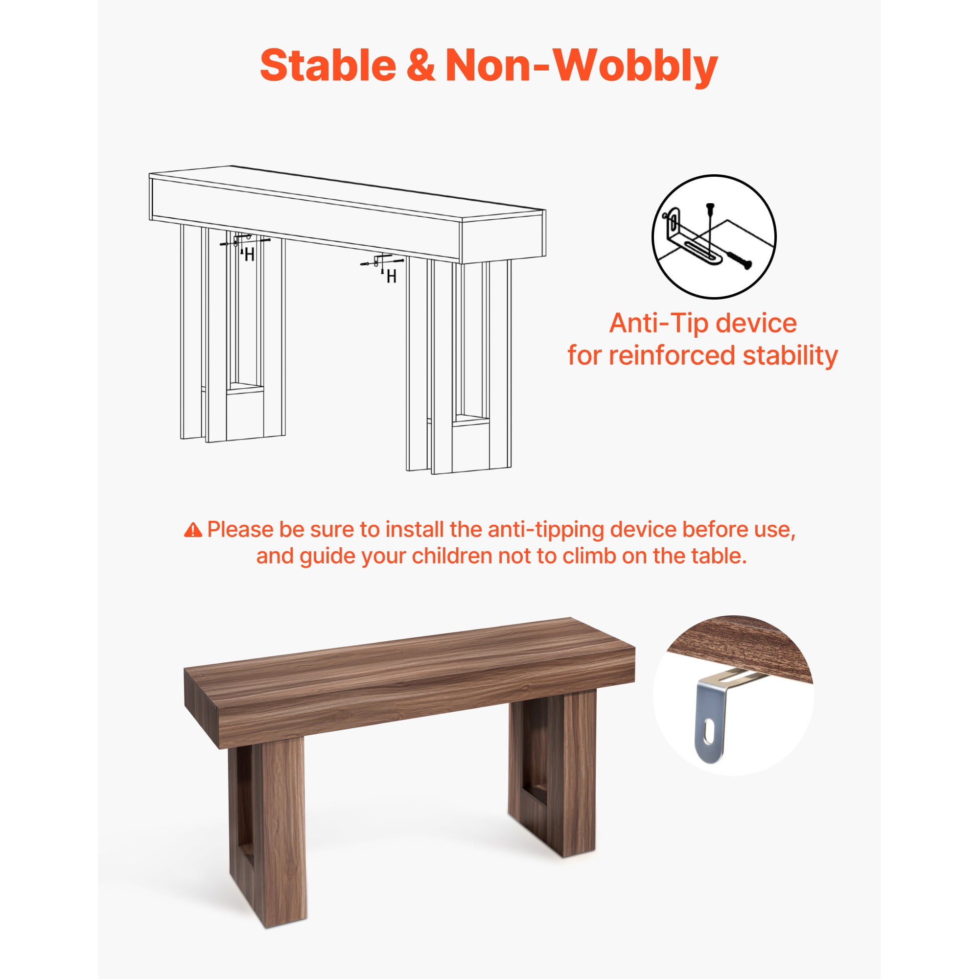 KFFKFF 63-inch Console Table, Wooden Rectangular Entryway Desk, Farmhouse-Style Sofa Table for Hallway, Bedroom, Living Room, or Foyer, Easy to Assemble, Brown