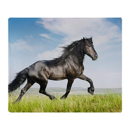 CafePress - Beautiful Black Horse Running Trot - Soft Fleece Throw Blanket, 50