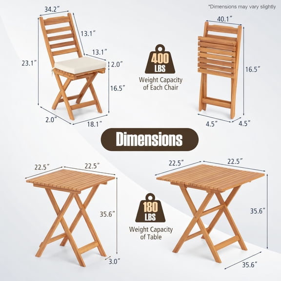 Resenkos Patio Furniture Sets,Outdoor & Patio Furniture Sets,Folding Chair Table Set with Soft Seat Cushions and Table-White