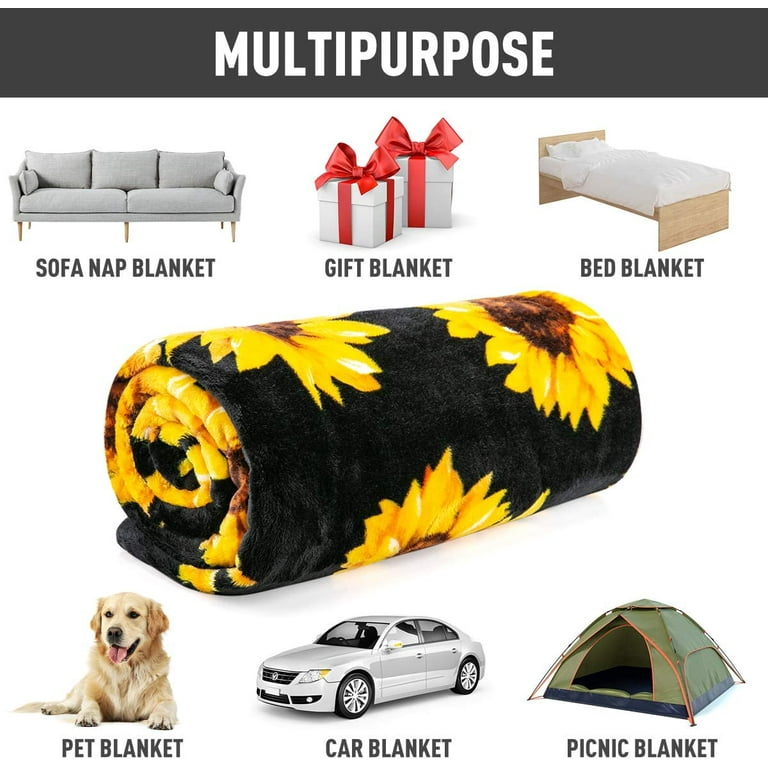 Sunflower Gifts Blanket Double Sided Print Throw Soft Warm Lightweight Blanket for Women Birthday Christmas Home Living Room Decor Black 60