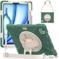 thumbnail image 1 of Funda para iPad Air 11 2024 / Air 11 2025, Funda Protectora de Silicona Anti-caída + Capa de PC con Asa, Correa para el Hombro, Funda Protectora Resistente a Golpes y Tres Pruebas para Tablet, Verde, 1 of 6