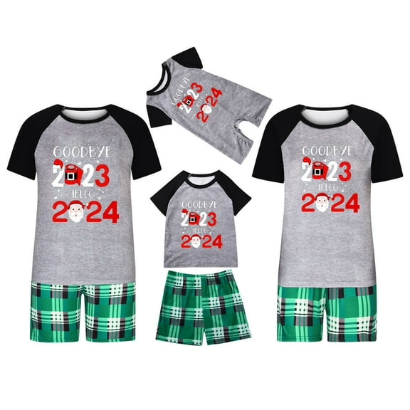 Penkiiy Matching Family Pajamas Christmas Pajamas for Family Xmas Matching Sets Short Sleeve Shirts and Plaid Shorts Santa Christmas Tree Sleepwear Two-piece Sets Gray 2XL