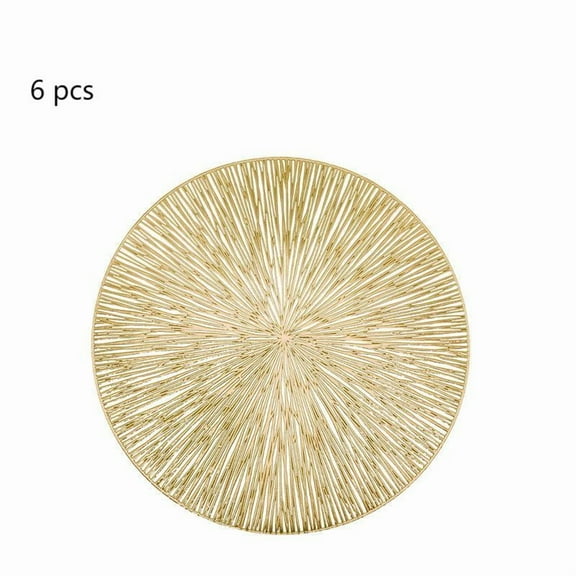 Sinkoo Placemats Set of 6, 15" Hollow Round Placemats Metallic Table Mats, Waterproof Non-Slip Easy Clean Wipeable Place Mats for Home Dining Wedding Party Decor