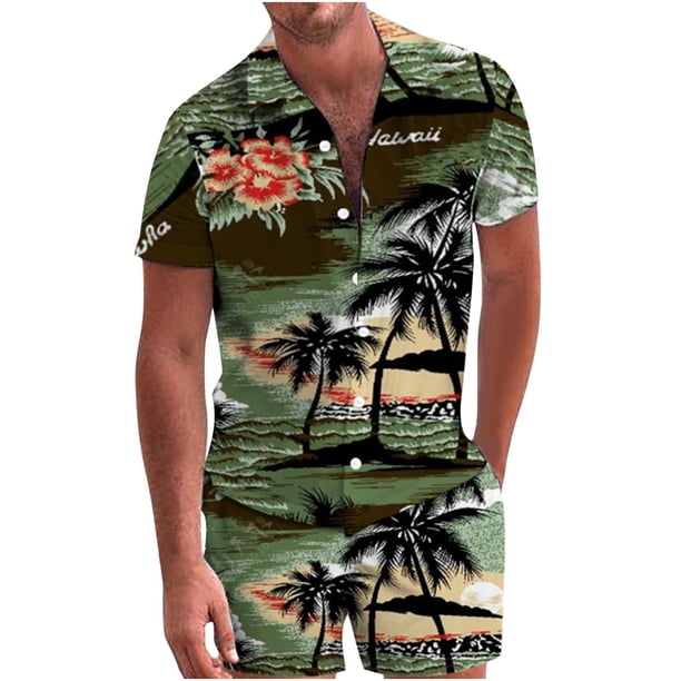 Traje de camisa informal de dos piezas con pantalones cortos de manga corta para hombre Pompotops oipoqjl35621