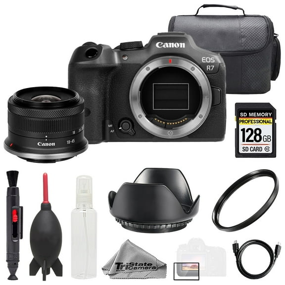 Canon EOS R7 Camera   RF-S 18-45mm f/4.5-6.3 IS STM Lens  128GB  Bag  UV Filter- Basic Kit (International Version)