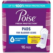 Poise Incontinence Pads for Women, 4 Drop Moderate Absorbency, Long Length, 16 Count