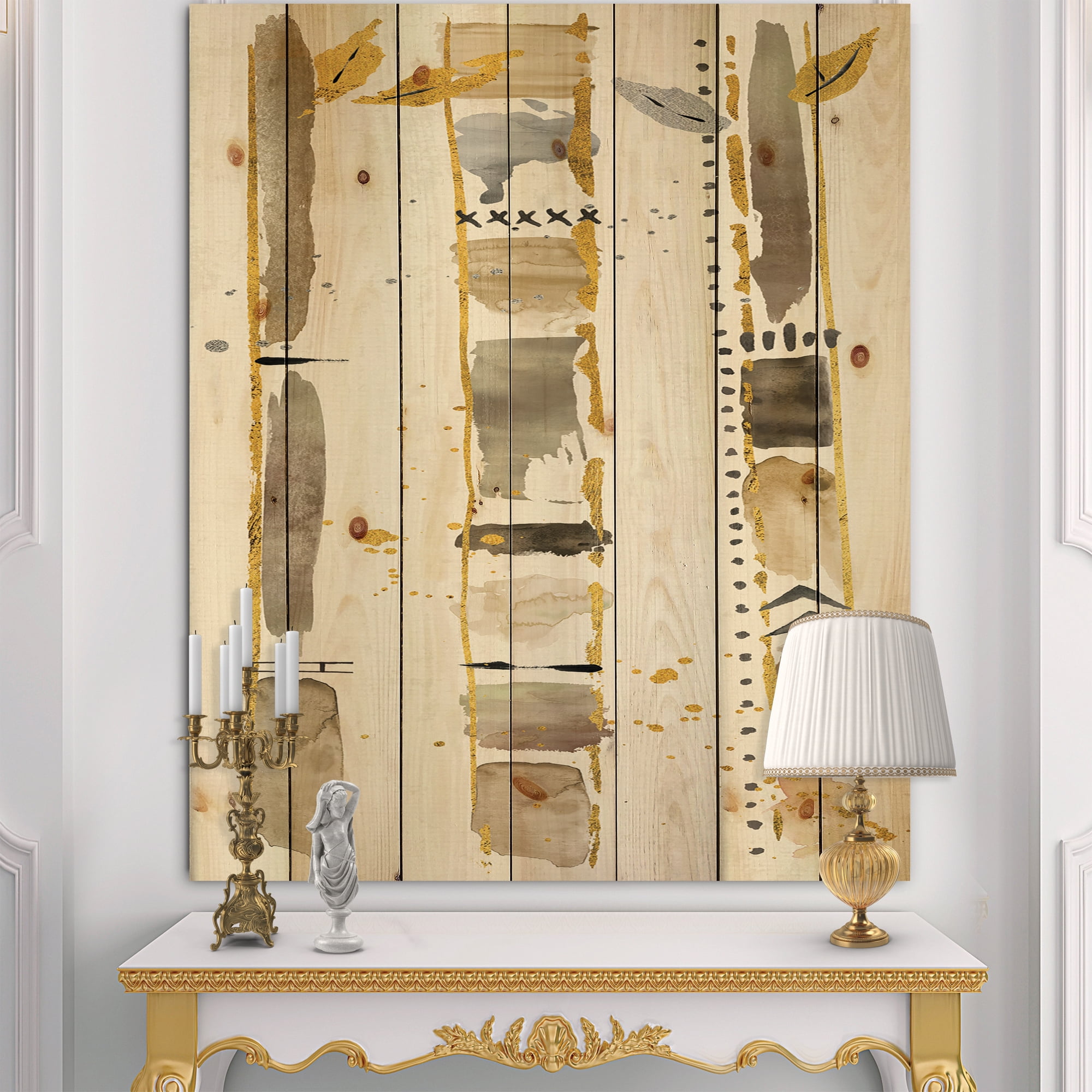 Designart 'Golden Birch Tree Forest VI' Modern & Transitional Print on Natural Pine Wood