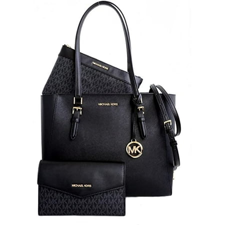 Michael Kors Charlotte Large 3-in-1 Tote Crossbody Handbag Leather (Black)