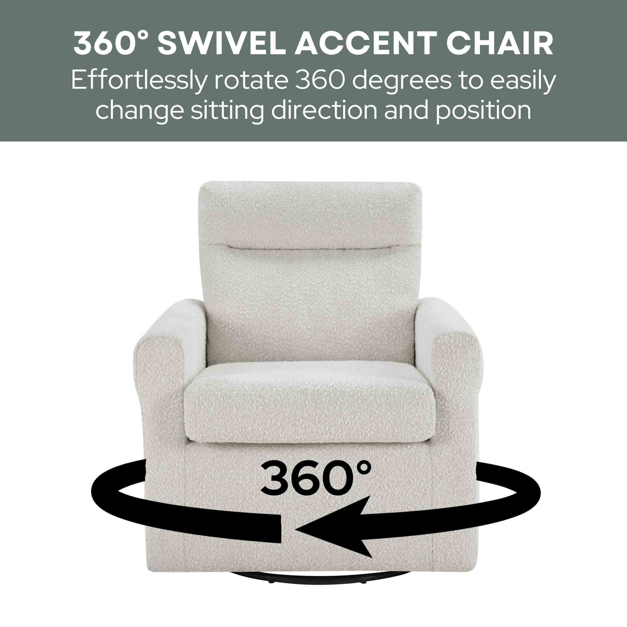 Convenience Concepts Take a Seat Olivia Swivel Accent Armchair, Boucle Oatmeal
