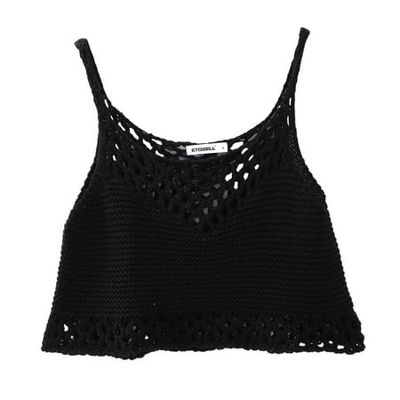 WBQ Women s Crochet Crop Tank Tops Hollow Out Knit Sweater Vest Scoop Neck Sleeveless Cami Top Bikini Cover Ups Summer Boho Top Beachwear  XS-XL