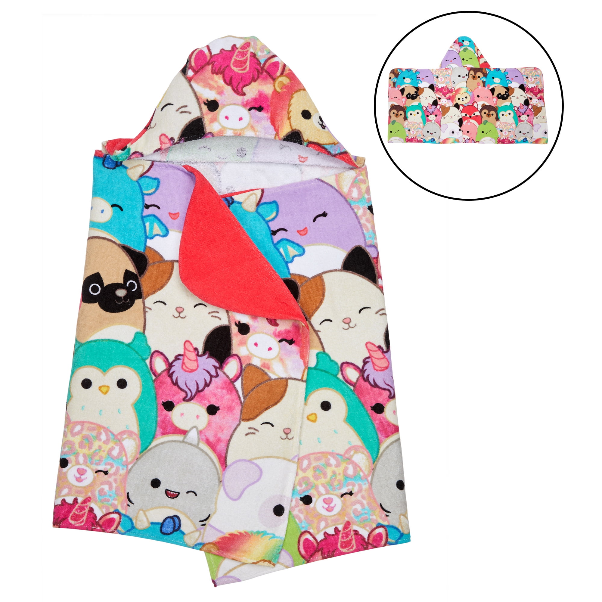 Squishmallows Kids Bath Hooded Towel, Cotton, Multicolor