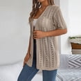 thumbnail image 6 of Women's Boho Crochet Knit Cardigan with Short Sleeves and Open Front Design Featuring Lightweight Textured Fabric Khaki S, 6 of 7