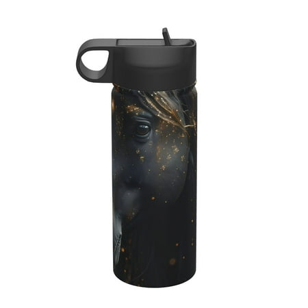 

Gaeub Black And Gold White Horse Printed 18oz Sports Insulated Kettle With Straw Sports Insulated Bottle Water Bottle For Running Hiking Cycling Climbing Mens Womans Insulated Water Bottle
