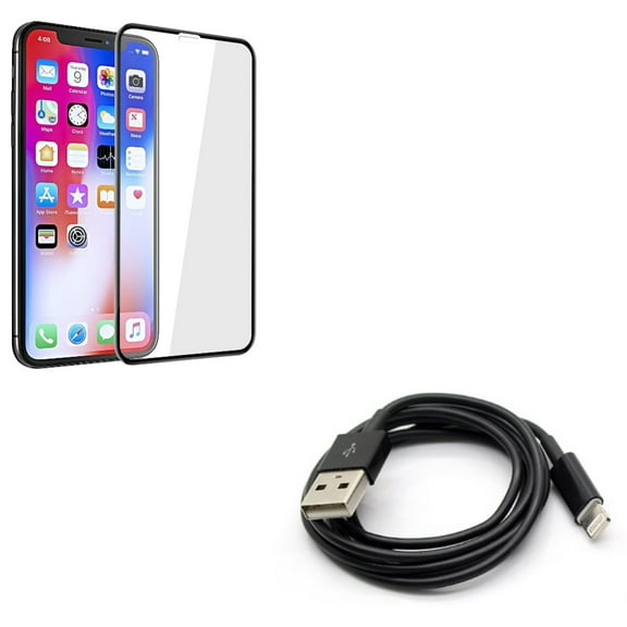 Screen Protector w USB Cable for iPhone XR - Tempered Glass 5D Touch Curved Edge Full Cover Bubble Free, Charger Cord Power Wire Sync Fast Charge