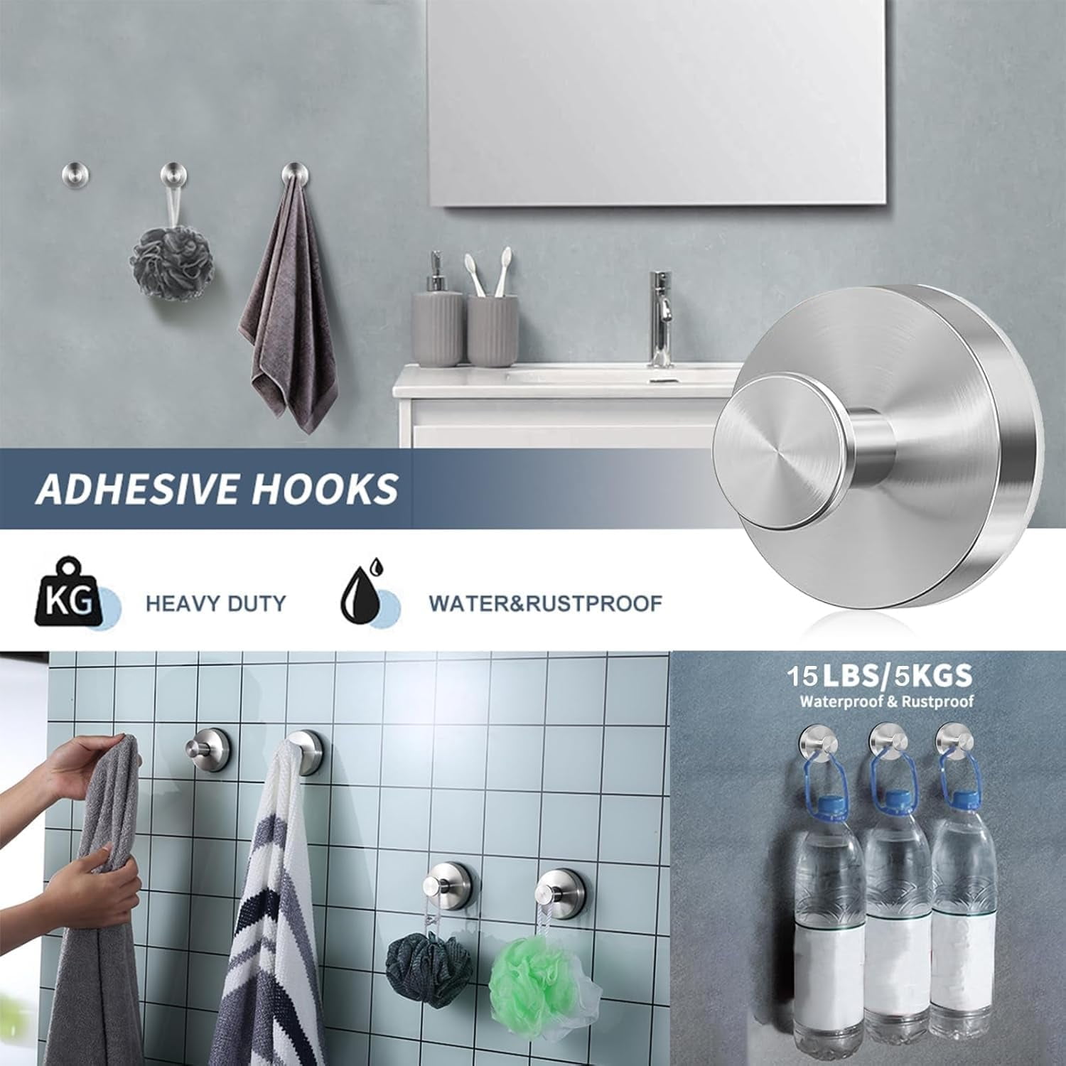 Luxe Hold No Drill Hooks for Tile, Heavy Duty Suction Cup Hooks for Shower, Removable Wall Hooks for Bathroom, Waterproof Suction Cup Hooks Kitchens Hanging Towels(2pcs Gold)