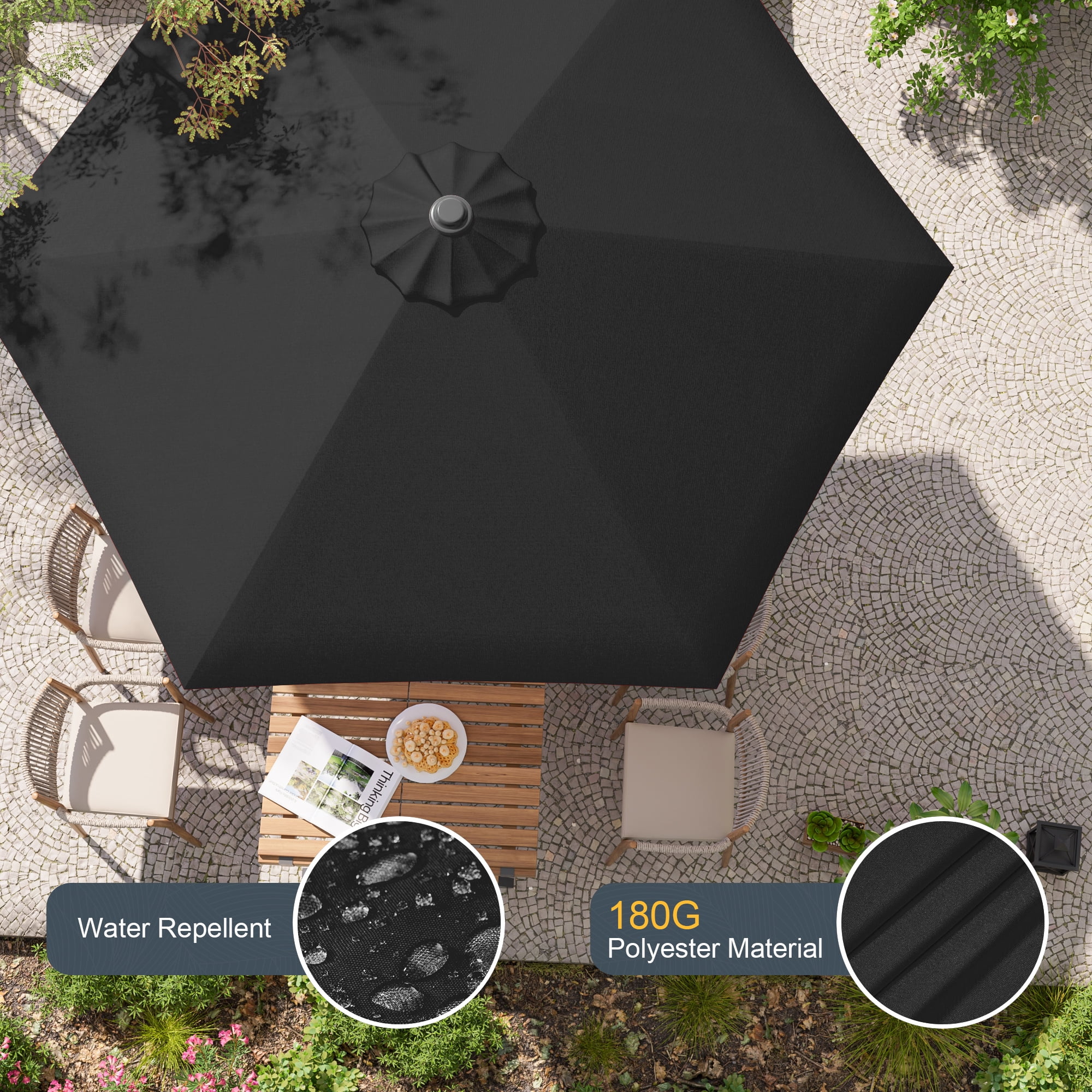 ACEGOSES 7.5ft Patio Umbrella, Outside Table Umbrellas With Non-Fading Polyester canopy, Black