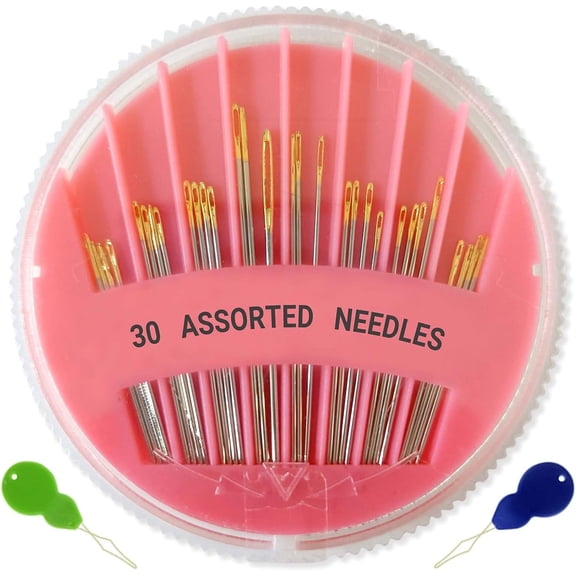 2 Set 30 Pack Premium Hand Sewing Needles – 6 Sizes Assorted Large Eye Stitching Needles for Hand Sewing, Repair & Embroidery – Sharp Sewing Needles Set with Storage Case