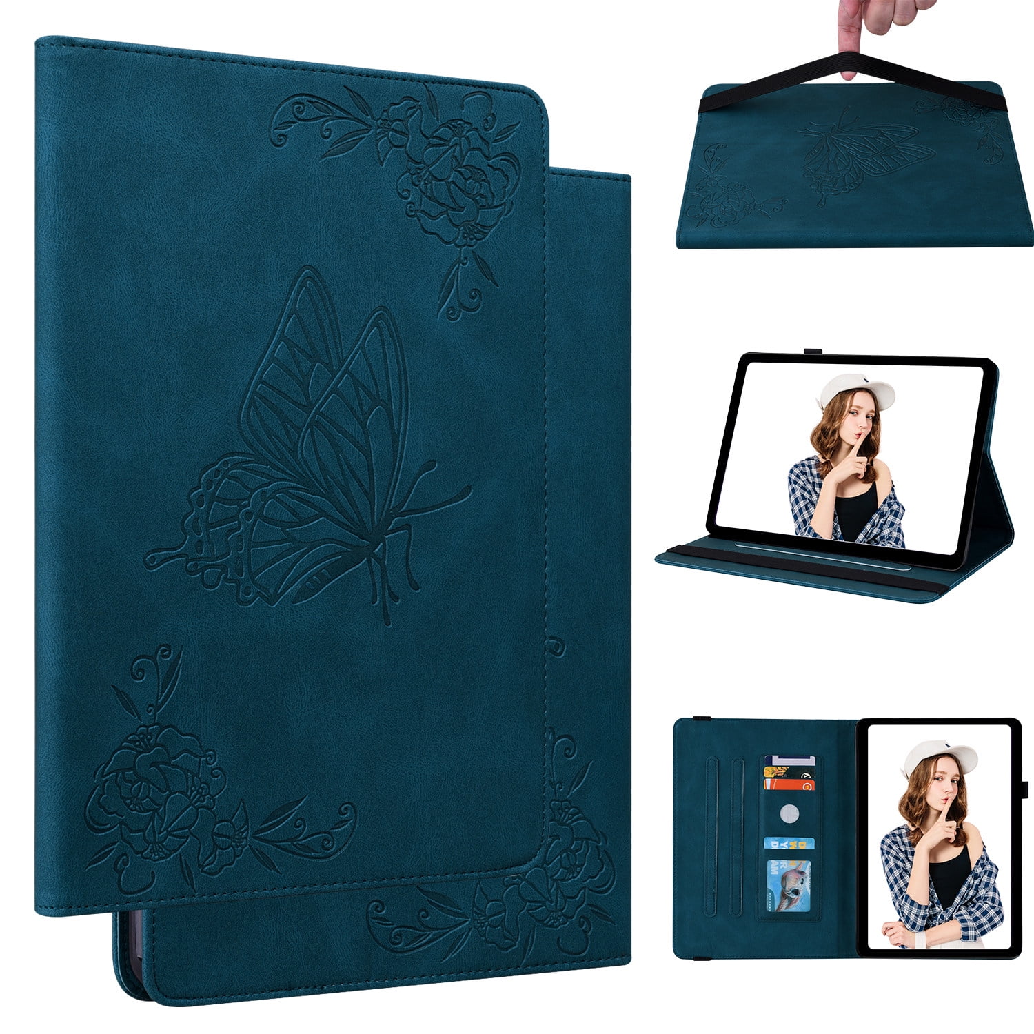 Case for Samsung Galaxy Tab S5e 10.5 2019 SM-T720/T725/T727, Embossed Butterfly PU Leather Flip Wallet Cases Folio Pencil Holder Stand Cover, Blue
