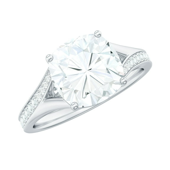 Rosec Jewels Cushion Cut Solitaire Moissanite Split Shank Ring, Engagement Ring for Women, 925 Sterling Silver, US 4.00