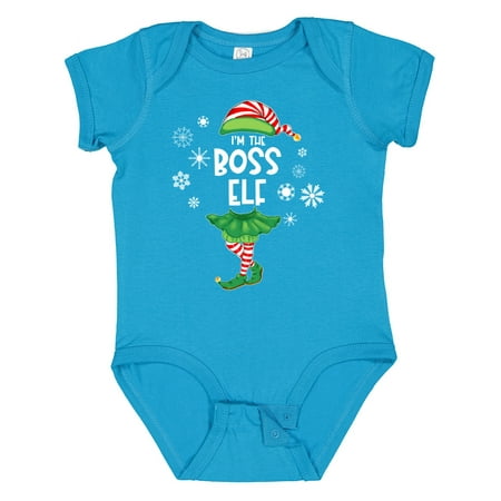 

Inktastic Funny Christmas I m the Boss Elf with Shoes and Hat Gift Baby Boy or Baby Girl Bodysuit