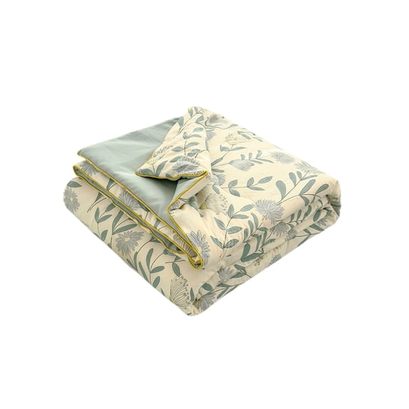 Lawor Ginkgo Leaf Pattern Cotton Reversible Quilt Lightweight Muslin Summer Comforter Queen Size Soft Breathable Bedspread Coverlet Washable Quilted Throw Blanket For Bed, Couch B 59*78 In