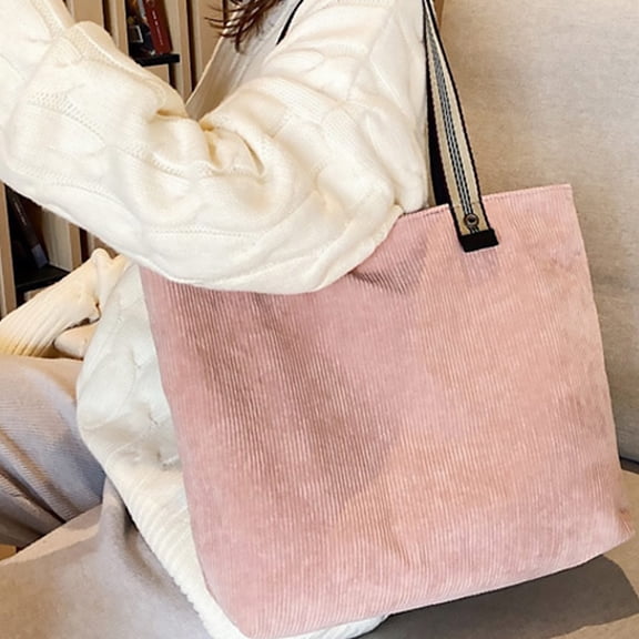 LABSERRON 1Pc Pink Corduroy Shoulder Bag Large Capacity Tote Bag for Travel Shopping and Casual Use