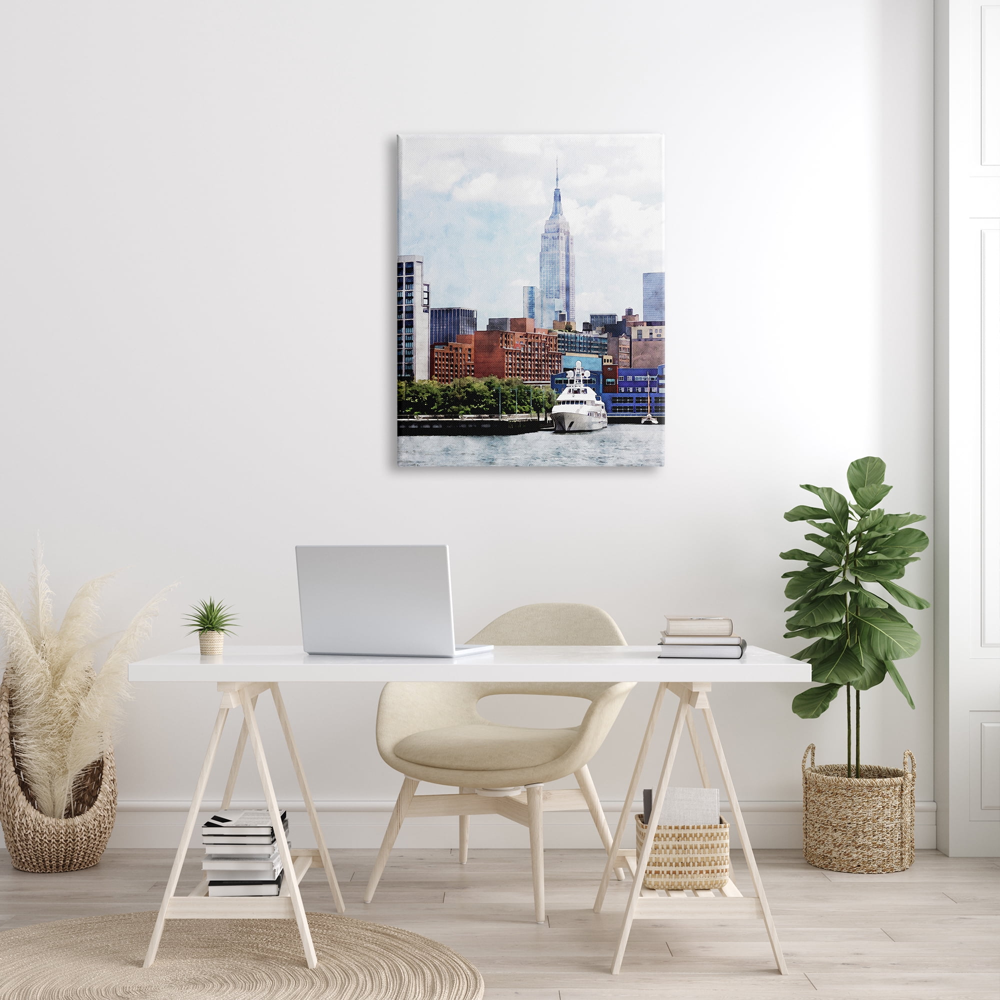Stupell Industries New York Pier Metropolis Skyline Town & City Painting Gallery Wrapped Canvas Print Wall Art