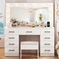 thumbnail image 3 of Ktaxon Large Makeup Vanity, Get Ready with Me GRWM Vanity Table Set w/ Visible Glass Top w/ Charging Station, White, 3 of 9