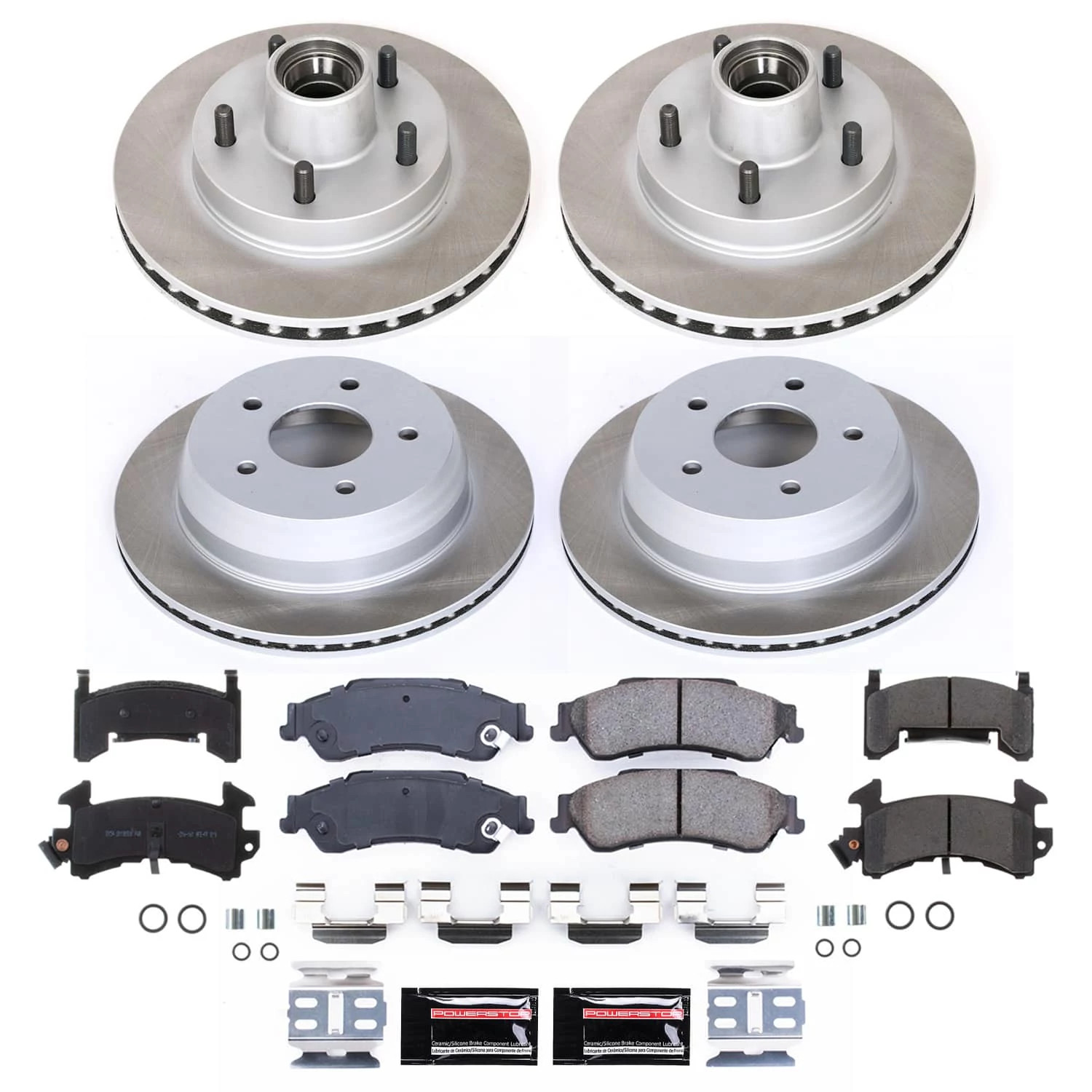 PowerStop Front and Rear Semi-Coated Rotor and Low-Dust Ceramic Brake Pad Kit SC8437