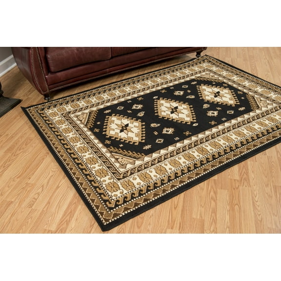 Designer Home Soft Southwestern Indoor Modern Area Rug Diamonds - Actual Size: 2' 3" x 7' 2" Rectangle (Black)