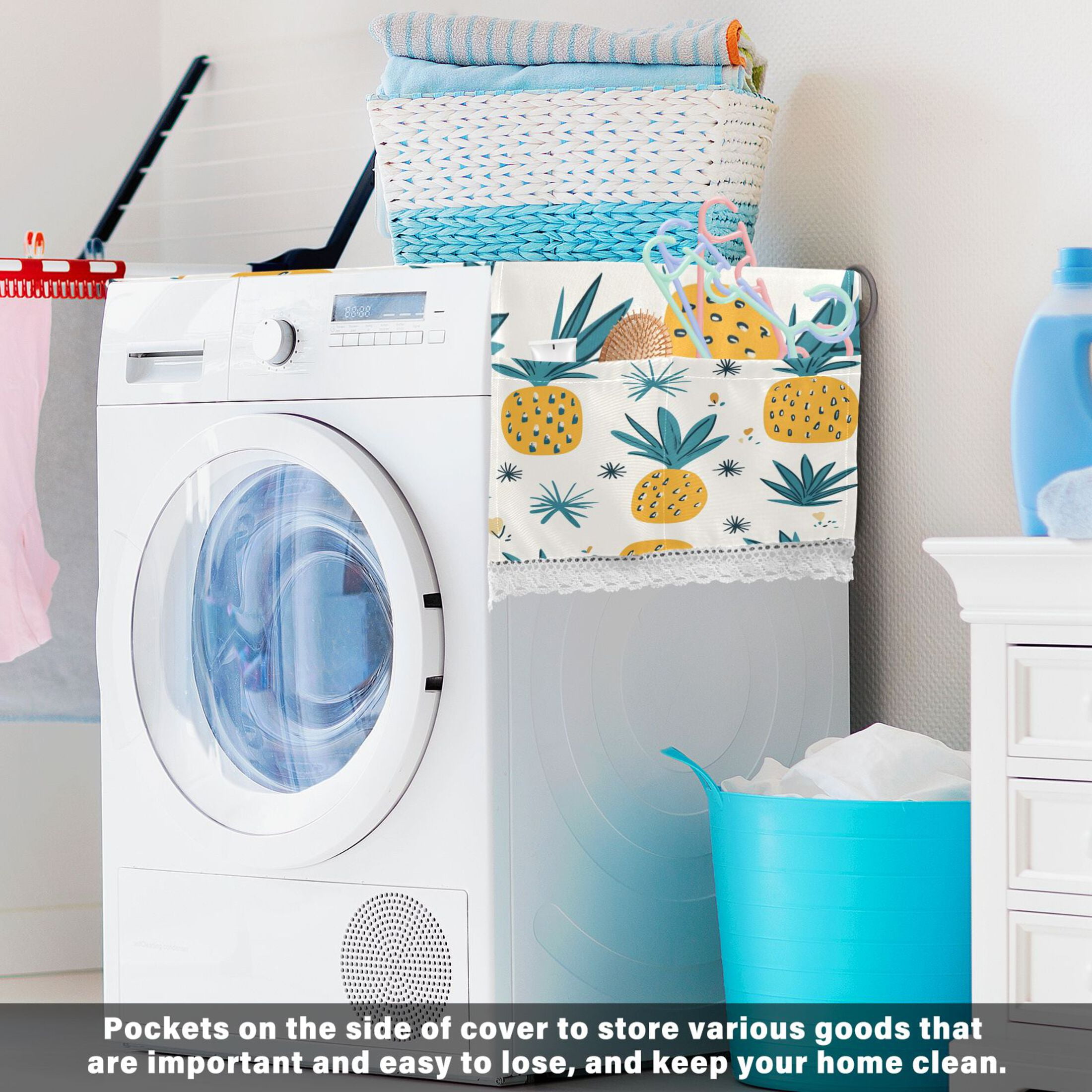 WOBOGO Illustration Of Pineapples with White Background Washing Machine Cloth Dryer Refrigerator Top Cover Protective Non-Slip Mat For Kitchen Laundry