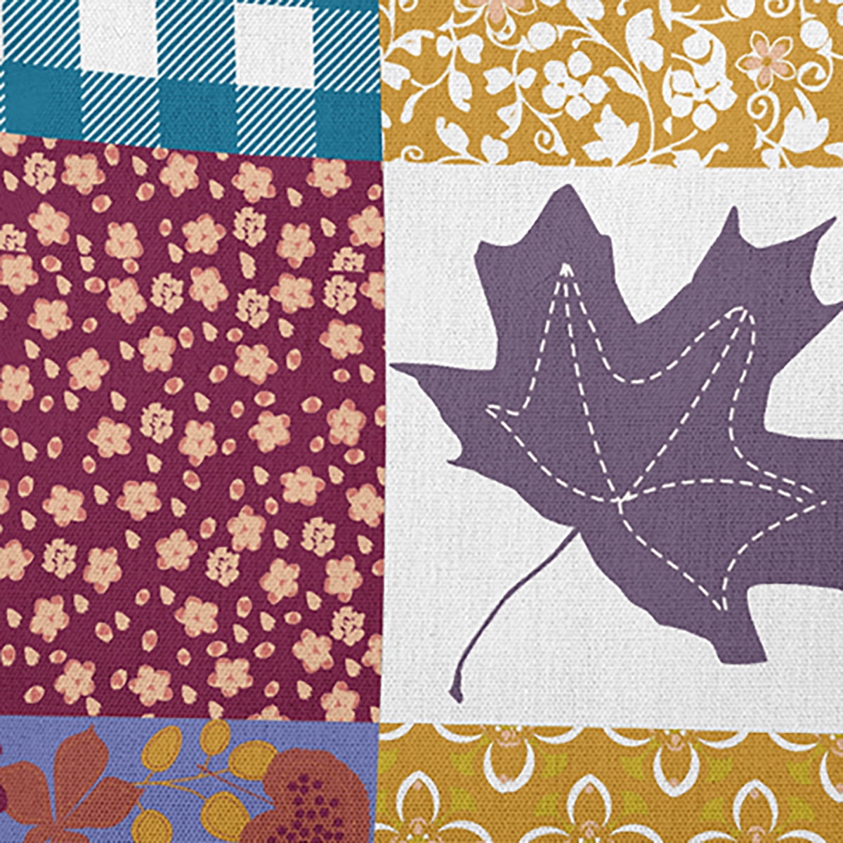 20" x 20" Simply Daisy Printed Quilt Leaves Polyester Accent Pillow, Larkspur Qty 1