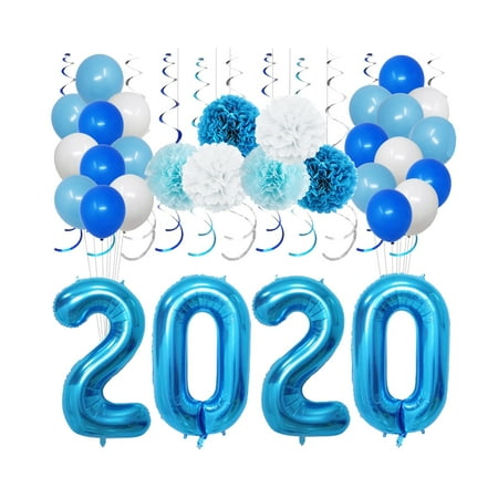 

40pcs New Year Party Balloon and Hanging Decor Set New Year Adornment Supplies New Year Ornament Set for Festival Home (Blue)