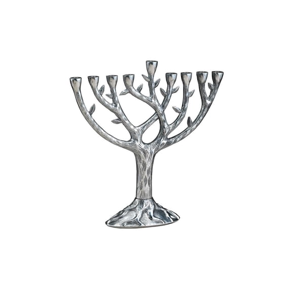 Rite Lite 10.75” Elegant Tree of Life Inspired Hanukkah Menorah - Silver