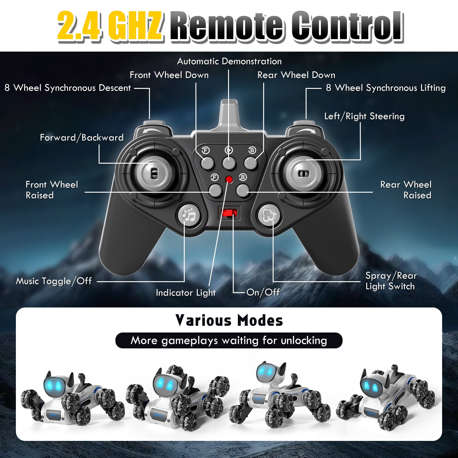 Remote Control Cars, Robot Dog Toy for Kids, RC Robot Toys for 7 8 9 10 11 12 Year Old Boys Toy, 2.4Ghz Fast Stunt, Robot Dog RC Cars for Age 8-12 Outdoor Toys w/Light & Smoke, Perfect Gift for Boys