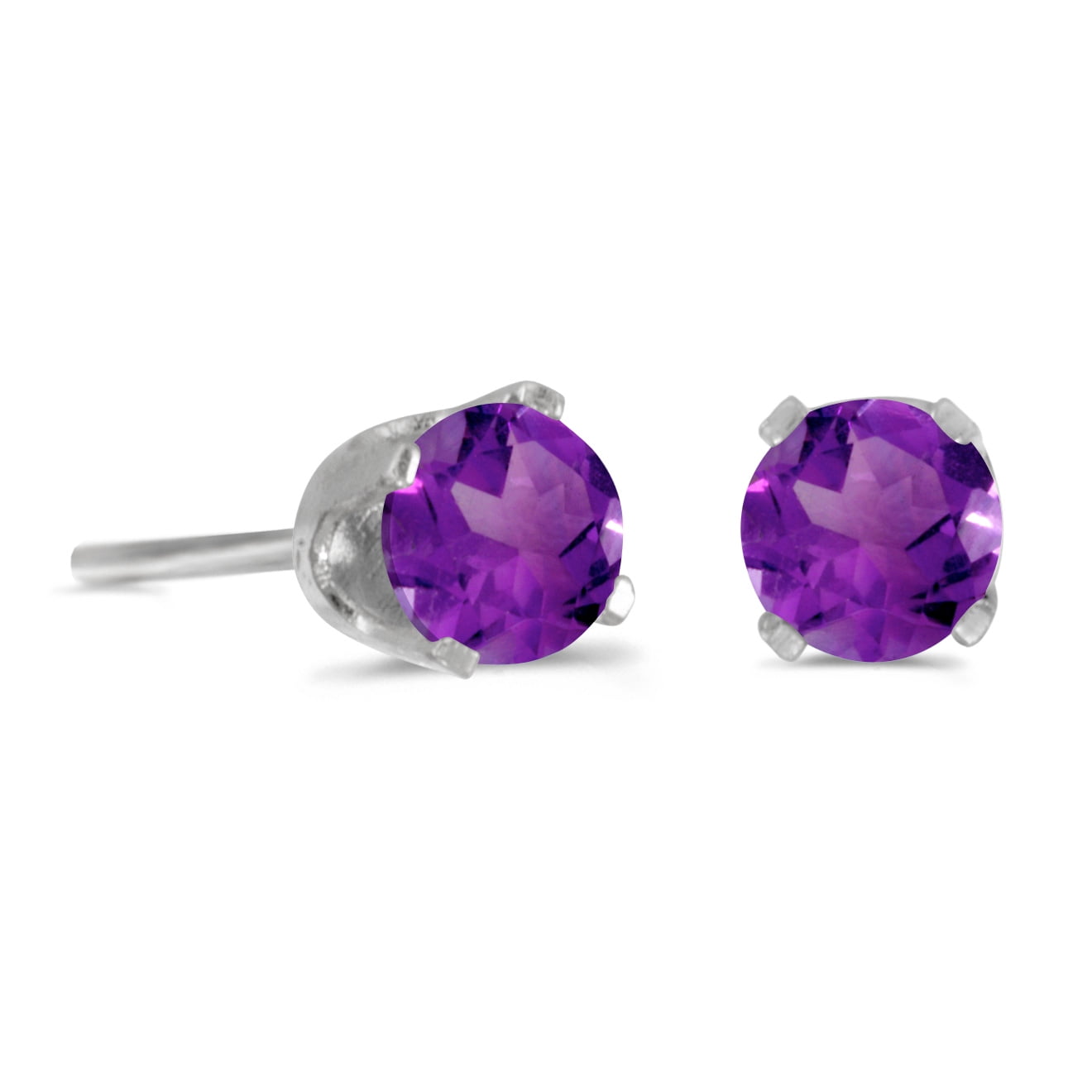 14k Petite Yellow Gold Round Natural Amethyst Stud Earrings