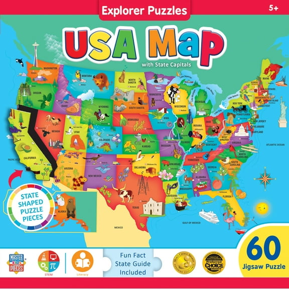 MasterPieces 60 Piece Jigsaw Puzzle for Kids - USA Map - 16.5"x12.75"